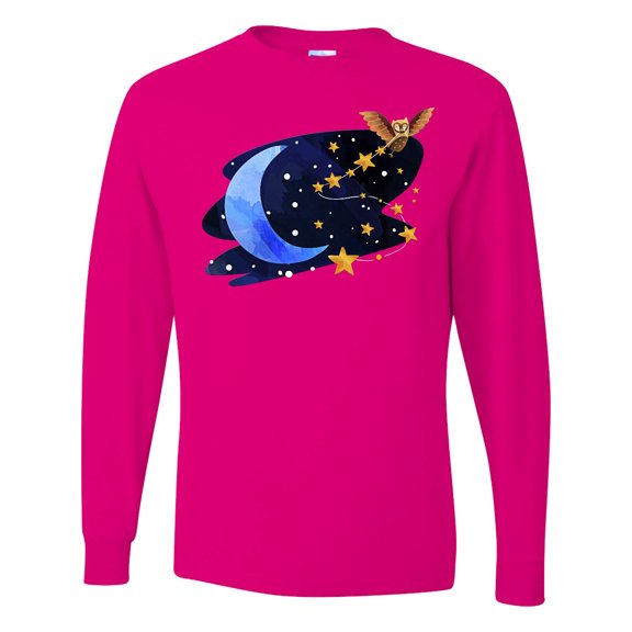 Inktastic Owl Decorating the Night with Moon and Stars Long Sleeve T-Shirt