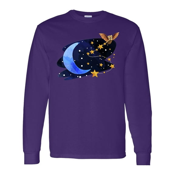 Inktastic Owl Decorating the Night with Moon and Stars Long Sleeve T-Shirt