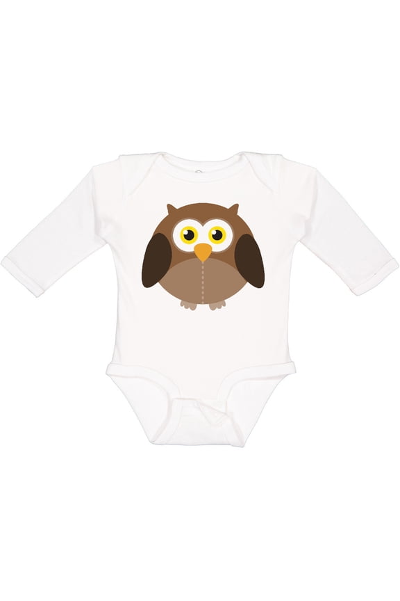 Owl Fat Brown Boys or Girls Long Sleeve Baby Bodysuit