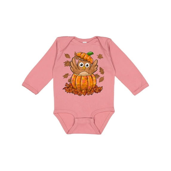 Inktastic Owl in a Pumpkin- cute for Halloween and Thanksgiving Boys or Girls Long Sleeve Baby Bodysuit