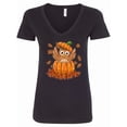 thumbnail image 1 of Inktastic Owl in a Pumpkin Cute for Halloween and Thanksgiving Women's V-Neck T-Shirt, 1 of 5