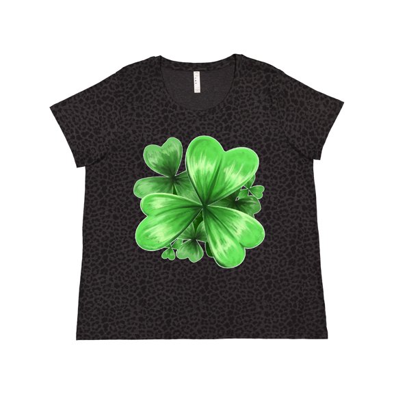 Inktastic Painted Clover Patch Shamrocks for St. Patricks Day Women's Plus Size T-Shirt