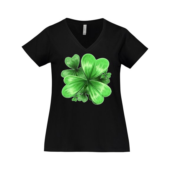 Inktastic Painted Clover Patch Shamrocks for St. Patricks Day Women's Plus Size V-Neck T-Shirt
