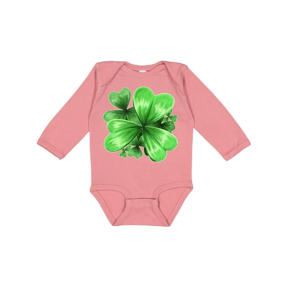 Inktastic Painted Clover Patch- shamrocks for St. Patricks Day Boys or Girls Long Sleeve Baby Bodysuit