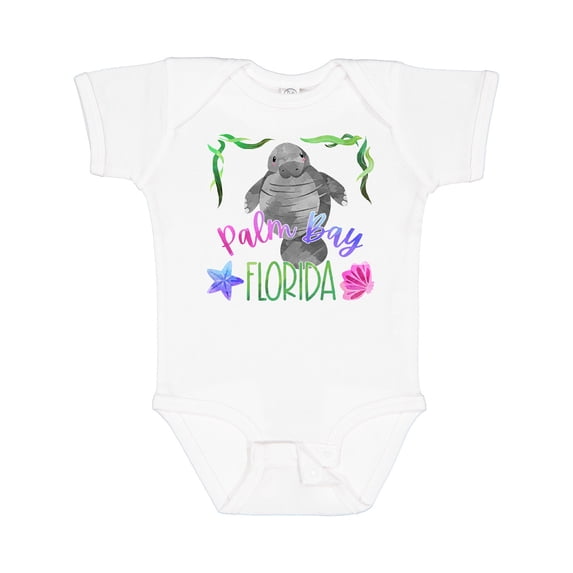Inktastic Palm Bay Florida Cute Swimming Manatee Boys or Girls Baby Bodysuit