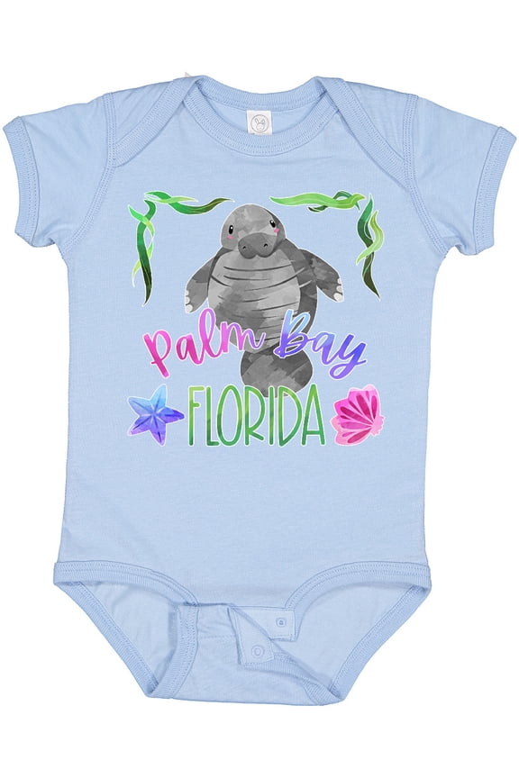 Palm Bay Florida Cute Swimming Manatee Boys or Girls Baby Bodysuit
