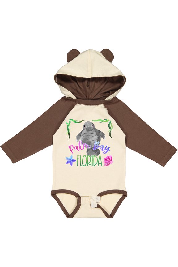 Palm Bay Florida Cute Swimming Manatee Boys or Girls Long Sleeve Baby Bodysuit