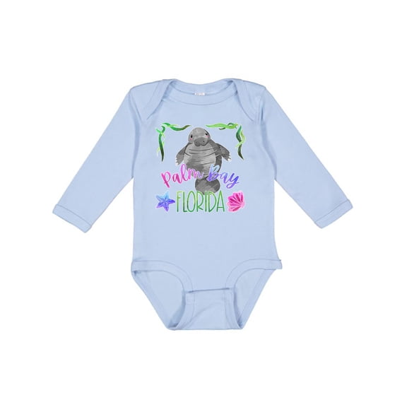 Inktastic Palm Bay Florida Cute Swimming Manatee Boys or Girls Long Sleeve Baby Bodysuit