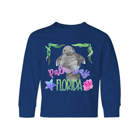 Inktastic Palm Bay Florida Cute Swimming Manatee Long Sleeve Youth T-Shirt