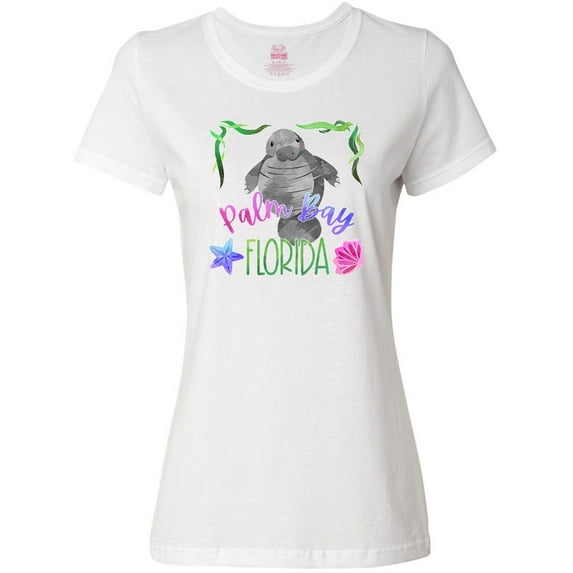 Inktastic Palm Bay Florida Cute Swimming Manatee Women's T-Shirt