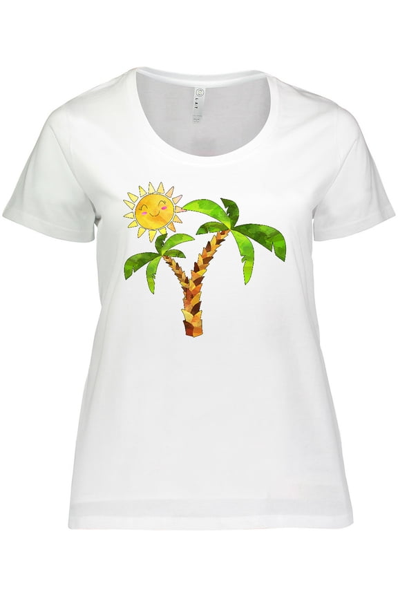 Palm Trees with Cute Smiling Sun Women's Plus Size T-Shirt