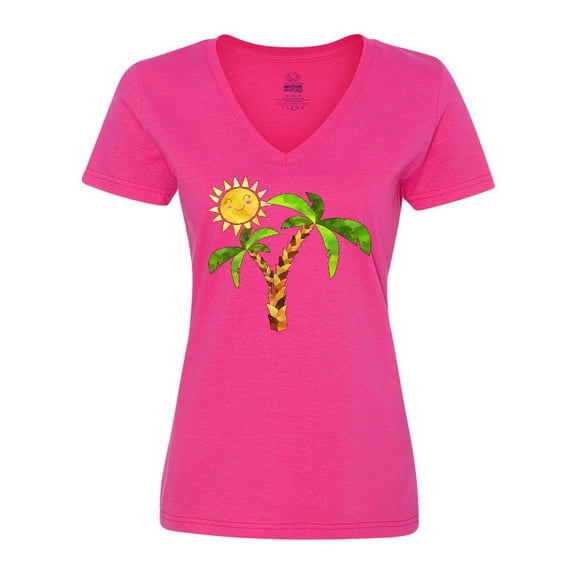 Inktastic Palm Trees with Cute Smiling Sun Women's V-Neck T-Shirt