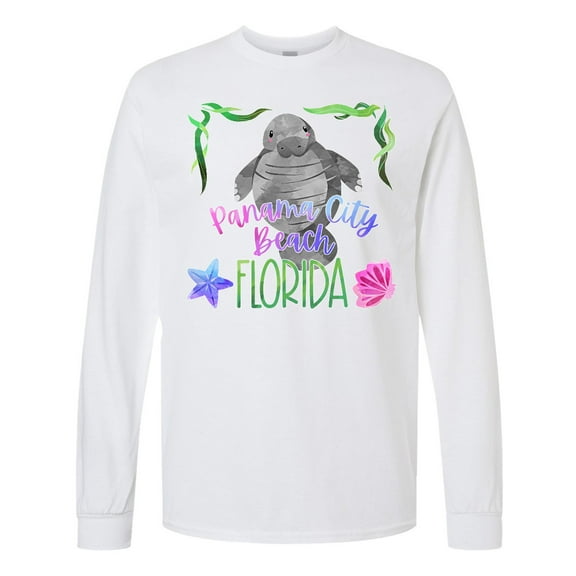 Inktastic Panama City Beach Florida Cute Swimming Manatee Long Sleeve T-Shirt