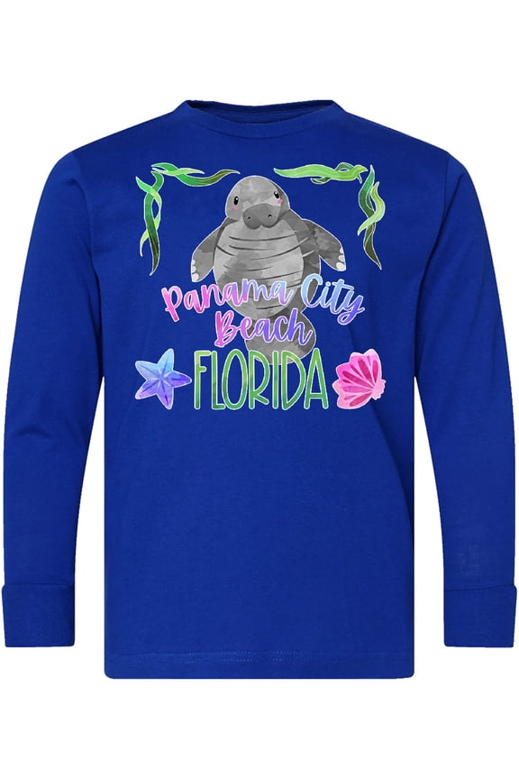 Panama City Beach Florida Cute Swimming Manatee Long Sleeve Youth T-Shirt