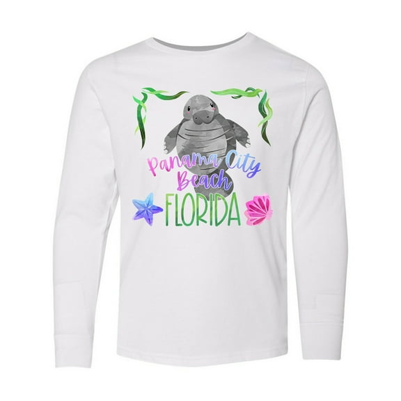 Inktastic Panama City Beach Florida Cute Swimming Manatee Long Sleeve Youth T-Shirt