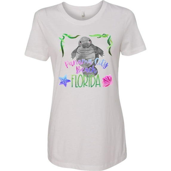 Inktastic Panama City Beach Florida Cute Swimming Manatee Women's T-Shirt