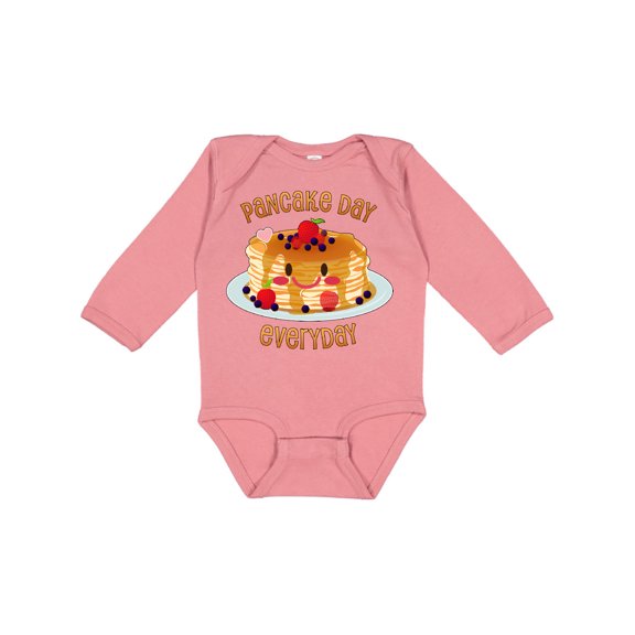Inktastic Pancake Day Everyday- Smiling Stack of Pancakes Boys or Girls Long Sleeve Baby Bodysuit