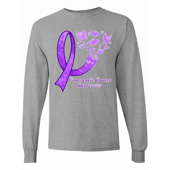 Inktastic Pancreatic Cancer Awareness Ribbon and Butterflies Long Sleeve T-Shirt