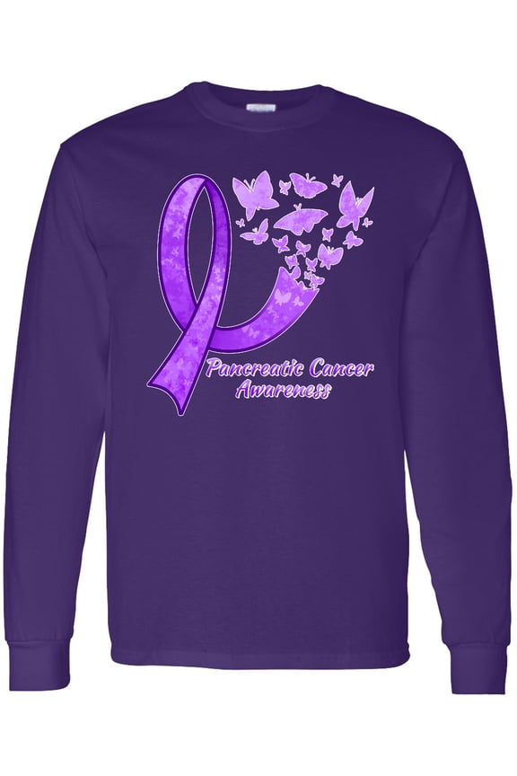 Pancreatic Cancer Awareness Ribbon and Butterflies Long Sleeve T-Shirt
