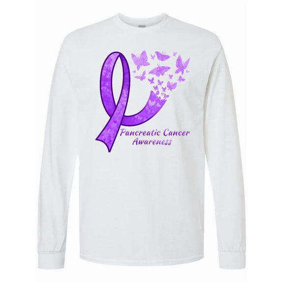 Inktastic Pancreatic Cancer Awareness Ribbon and Butterflies Long Sleeve T-Shirt