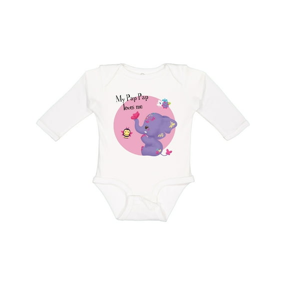 Inktastic Pap Pap Loves Me Pink Purple Elephant Cute Boys Long Sleeve Baby Bodysuit