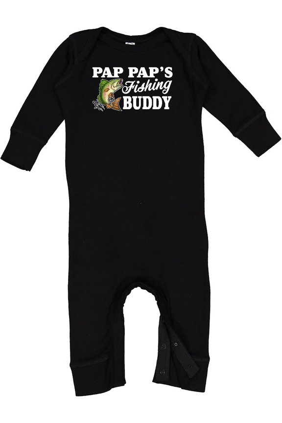 Pap Pap's Fishing Buddy with White Text Baby Romper Coveralls