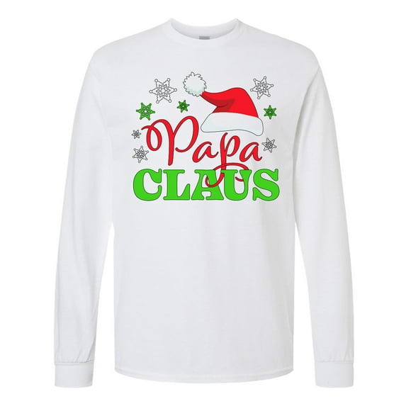 Inktastic Papa Claus with Christmas Santa Hat and Snowflakes Long Sleeve T-Shirt