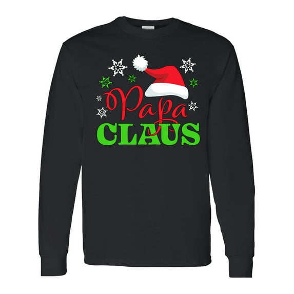 Inktastic Papa Claus with Christmas Santa Hat and Snowflakes Long Sleeve T-Shirt