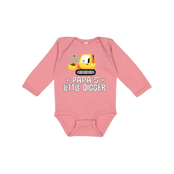 Inktastic Papa Little Digger Construction Truck Boys Long Sleeve Baby Bodysuit