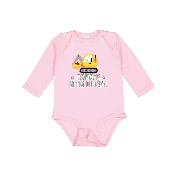 Inktastic Papa Little Digger Construction Truck Boys Long Sleeve Baby Bodysuit