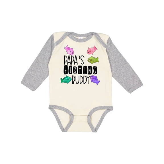 Inktastic Papa's Fishing Buddy with Colorful Fish Boys or Girls Long Sleeve Baby Bodysuit