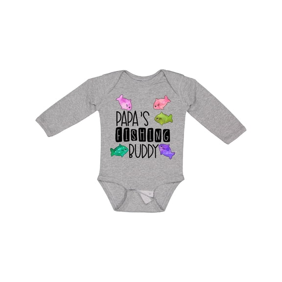 Inktastic Papa's Fishing Buddy with Colorful Fish Boys or Girls Long Sleeve Baby Bodysuit