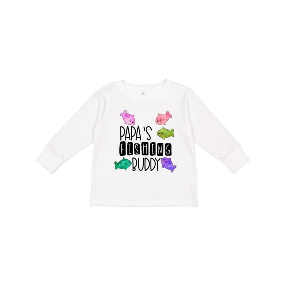 Inktastic Papa's Fishing Buddy with Colorful Fish Boys or Girls Long Sleeve Toddler T-Shirt