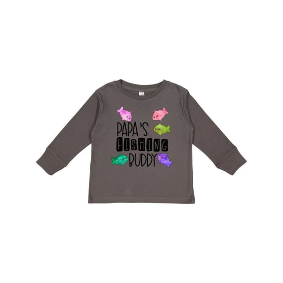 Inktastic Papa's Fishing Buddy with Colorful Fish Boys or Girls Long Sleeve Toddler T-Shirt
