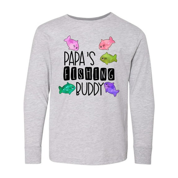 Inktastic Papa's Fishing Buddy with Colorful Fish Long Sleeve Youth T-Shirt