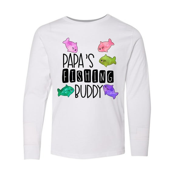 Inktastic Papa's Fishing Buddy with Colorful Fish Long Sleeve Youth T-Shirt