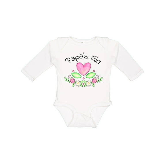 Inktastic Papa's Girl Heart Flowers Girls Long Sleeve Baby Bodysuit