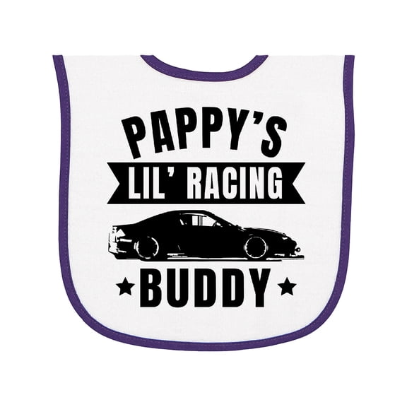 Inktastic Pappy's Lil' Racing Buddy with Car Silhouette Baby Terry Cloth Bib