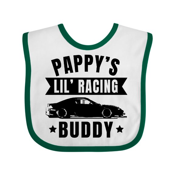 Inktastic Pappy's Lil' Racing Buddy with Car Silhouette Boys or Girls Baby Bib