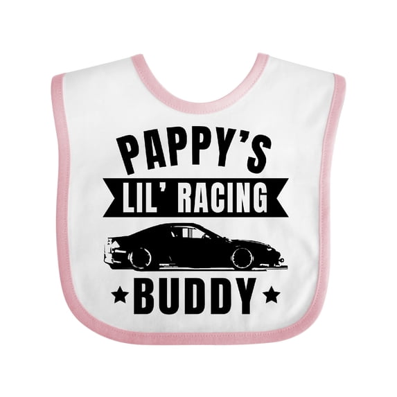 Inktastic Pappy's Lil' Racing Buddy with Car Silhouette Boys or Girls Baby Bib