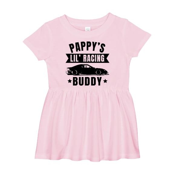 Inktastic Pappy's Lil' Racing Buddy with Car Silhouette Girls Baby Dress