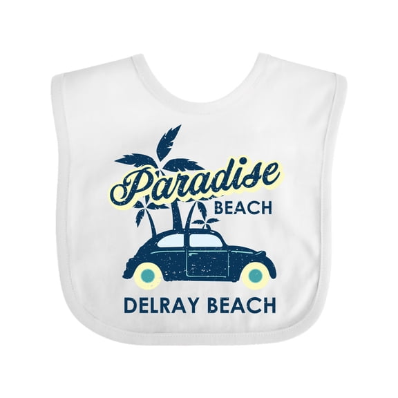 Inktastic Paradise Beach in Delray Beach with Palm Trees and Car Boys or Girls Baby Bib