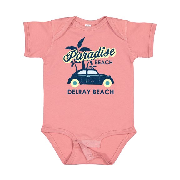 Inktastic Paradise Beach in Delray Beach with Palm Trees and Car Boys or Girls Baby Bodysuit