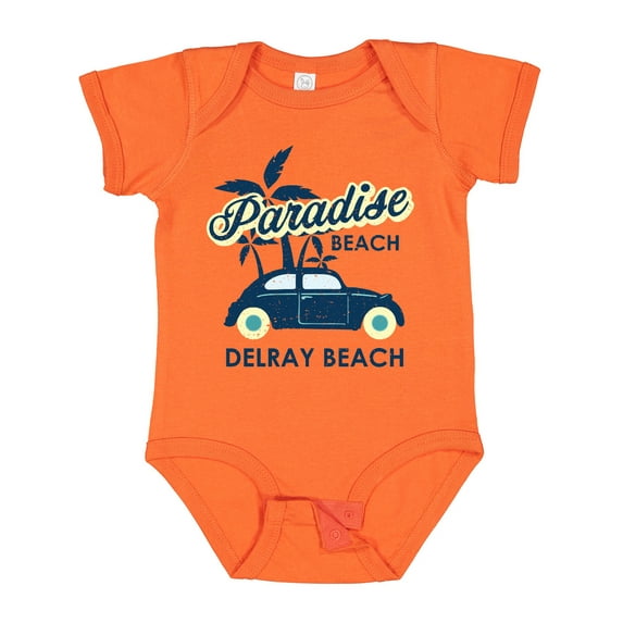 Inktastic Paradise Beach in Delray Beach with Palm Trees and Car Boys or Girls Baby Bodysuit