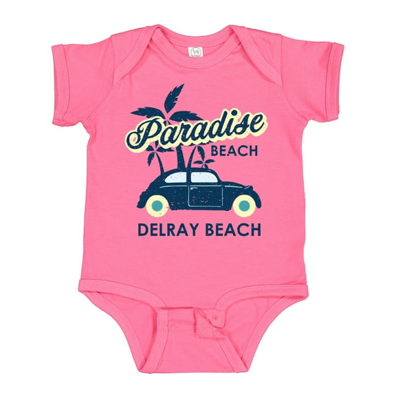 Inktastic Paradise Beach in Delray Beach with Palm Trees and Car Boys or Girls Baby Bodysuit