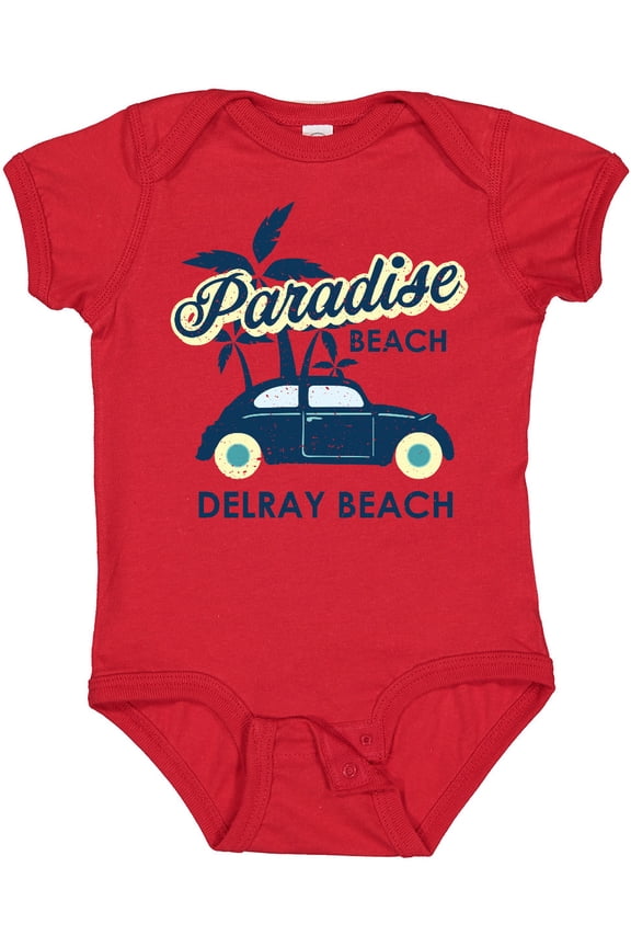 Paradise Beach in Delray Beach with Palm Trees and Car Boys or Girls Baby Bodysuit