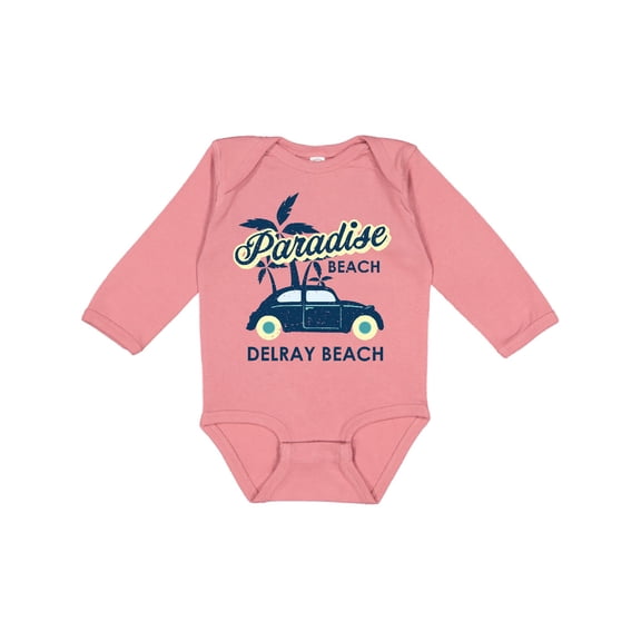 Inktastic Paradise Beach in Delray Beach with Palm Trees and Car Boys or Girls Long Sleeve Baby Bodysuit