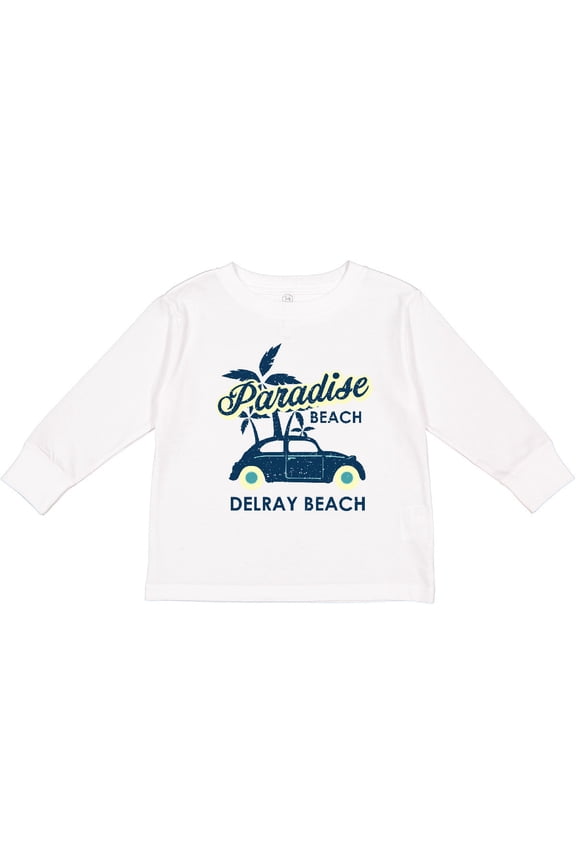 Paradise Beach in Delray Beach with Palm Trees and Car Boys or Girls Long Sleeve Toddler T-Shirt