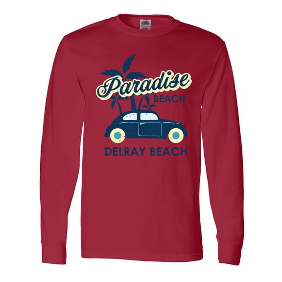 Inktastic Paradise Beach in Delray Beach with Palm Trees and Car Long Sleeve T-Shirt