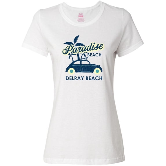 Inktastic Paradise Beach in Delray Beach with Palm Trees and Car Women's T-Shirt